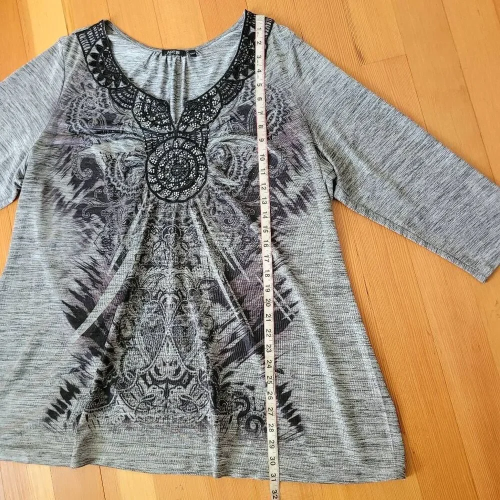 Vintage y2k apt 9 grey graphic top bedazzled grunge rocker punk - Picture 10 of 13